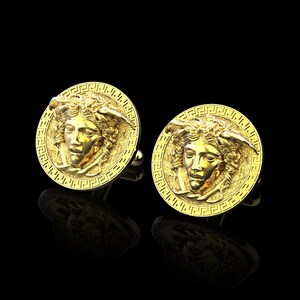 Gemelli Medusa placcati oro 18 carati, gemelli Medusa greca, gemelli mitologia greca antica, serpenti velenosi, Gorgone Medusa, gioielli mitologici