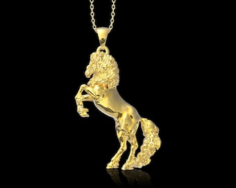18K Gold Plated Friesian Horse Pendant, Equestrian Lifestyle Jewelry, Rearing Horse, Maned Horse Necklace, Animal Charm, Penant Only