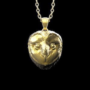 18K Gold Plated Barn Owl Head Pendant, Owl Necklace, Owl Lover Gift, Owl Jewellery, Owl Talisman, Spirit Animal Pendant, Pendant Only