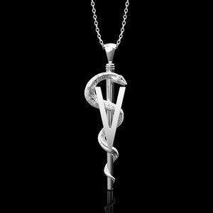 Sterling Silver Rod Of Asclepius Veterinarian Pendant, Animal Doctor Charm Pendant,Veterinarian Symbol Pendant,Vet Symbol Charm,Pendant Only