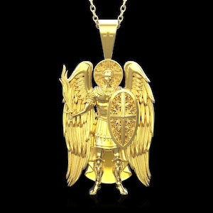 18K Gold Plated Archangel Saint Michael Solid Pendant Christian Archangel Medallion St Michael Is Commander Of The Army Of God, Pendant Only