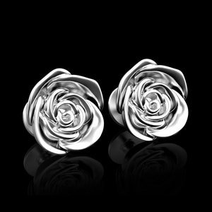 Sterling Silver Rose Flower Cufflinks, Flower Silver Cufflinks, Husband Anniversary Gift, Groomsmen Wedding Gift, Suit Accessories for Men