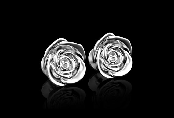 Gemelli Uomo Eleganti In Ottone - Design Con Rose Lucido, Per Camicia Classica