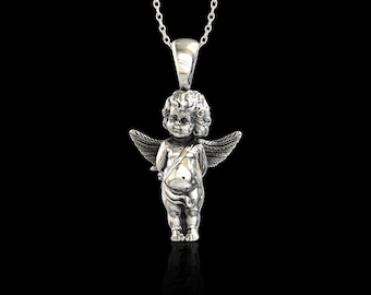 TIFFANY & CO, Cherub Angel Pendant, Sterling Silver, Signed