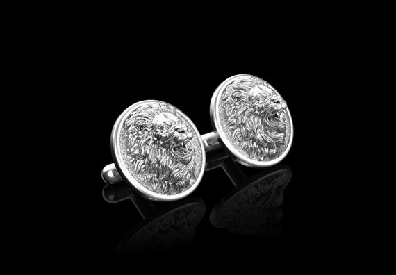 Sterling Silver Roaring Lion Head Cufflinks, Groom Wedding Gift