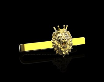 18Kゴールドメッキの咆哮するライオンの王冠付きネクタイピン
