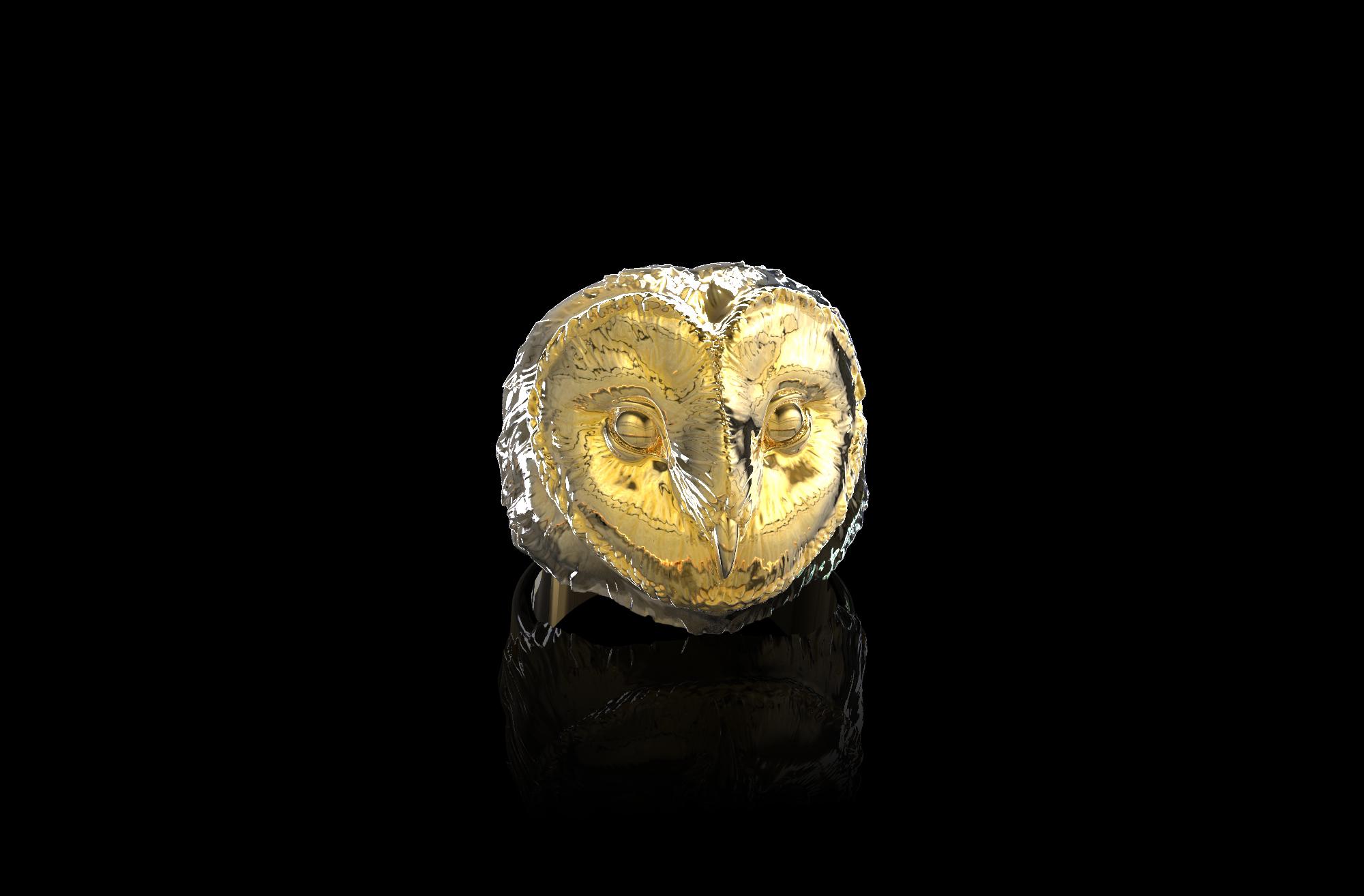 18K Gold Plated Barn Owl Ring, Owl Ring, Owl Jewelry, Owl Face Ring, Owl Totem, Owl Lover Gift, Gift