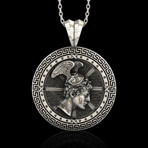 Antique Sterling Silver Perseus Men&#39;s Necklace, Ancient Greek Mythology Pendant, Gift for Him, Ancient Greek Warrior Symbol, Pendant Only