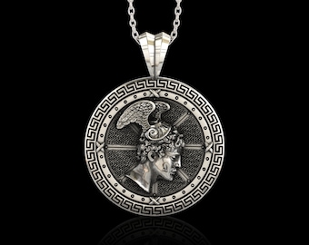 Antique Sterling Silver Perseus Men's Necklace, Ancient Greek Mythology Pendant, Gift for Him, Ancient Greek Warrior Symbol, Pendant Only