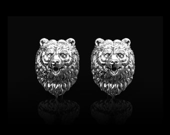 Sterlingzilveren manchetknopen beer, manchetknopen grizzlybeer, manchetknopen met dieren, accessoires voor heren, bruidsjonkers cadeau, manchetknopen voor mannen, manchetknopen voor heren