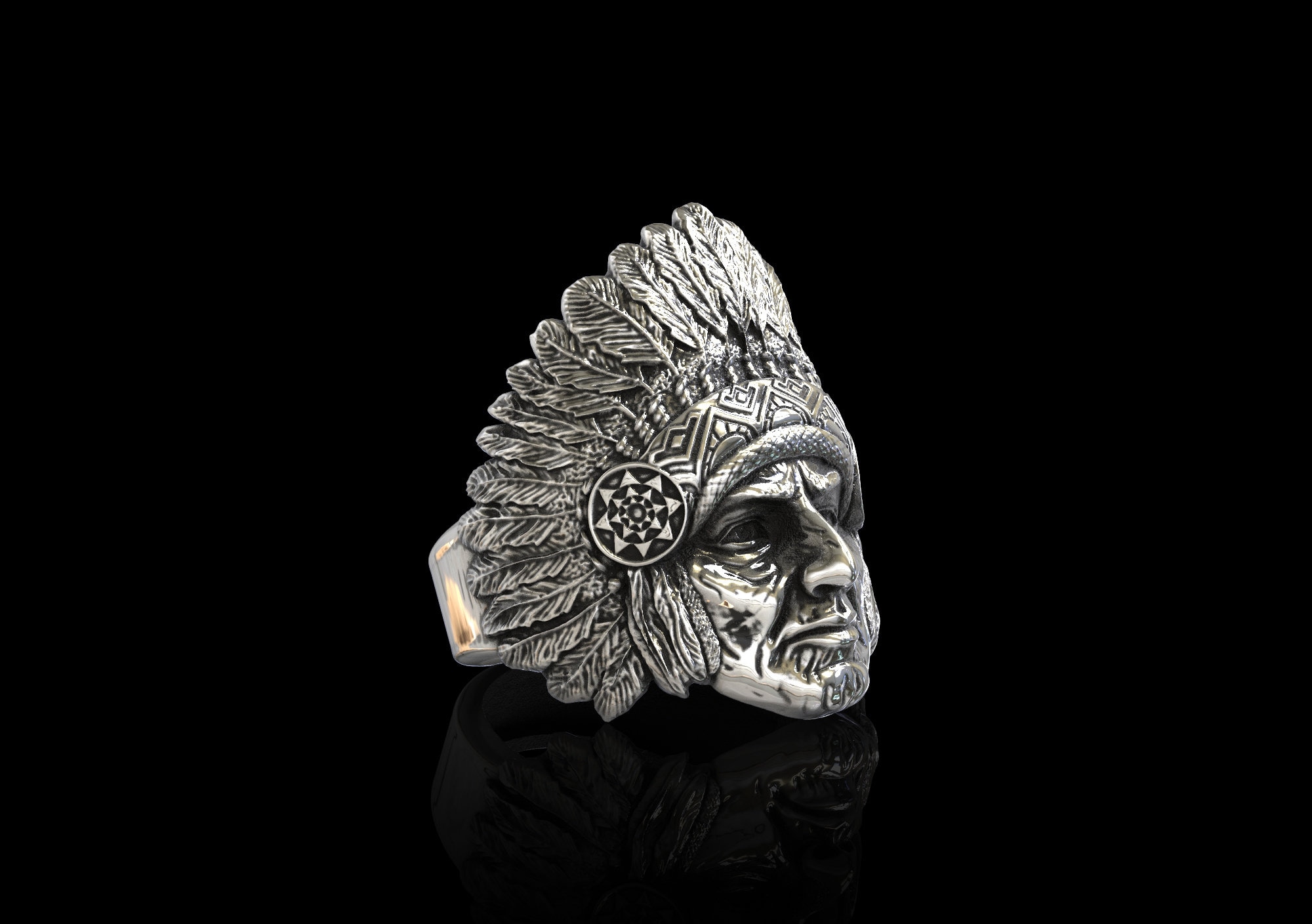 Sterling Silver American Indian Chief Ring, Indian Jewelry, Indian Men ...