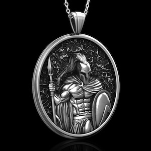 Silver Spartan Men Pendant, Warrior Mens Necklace, Spartan Shield Pendant, Leonidas Jewelry, Mens Strong Silver Necklace, Men Silver Gift