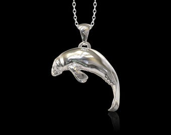 925 Silver Manatee Solid Pendant, Manatee Necklace, Manatee Charm, Sea Cow Necklace, Sealife Pendant, Sea Life Jewelry, Pendant Only