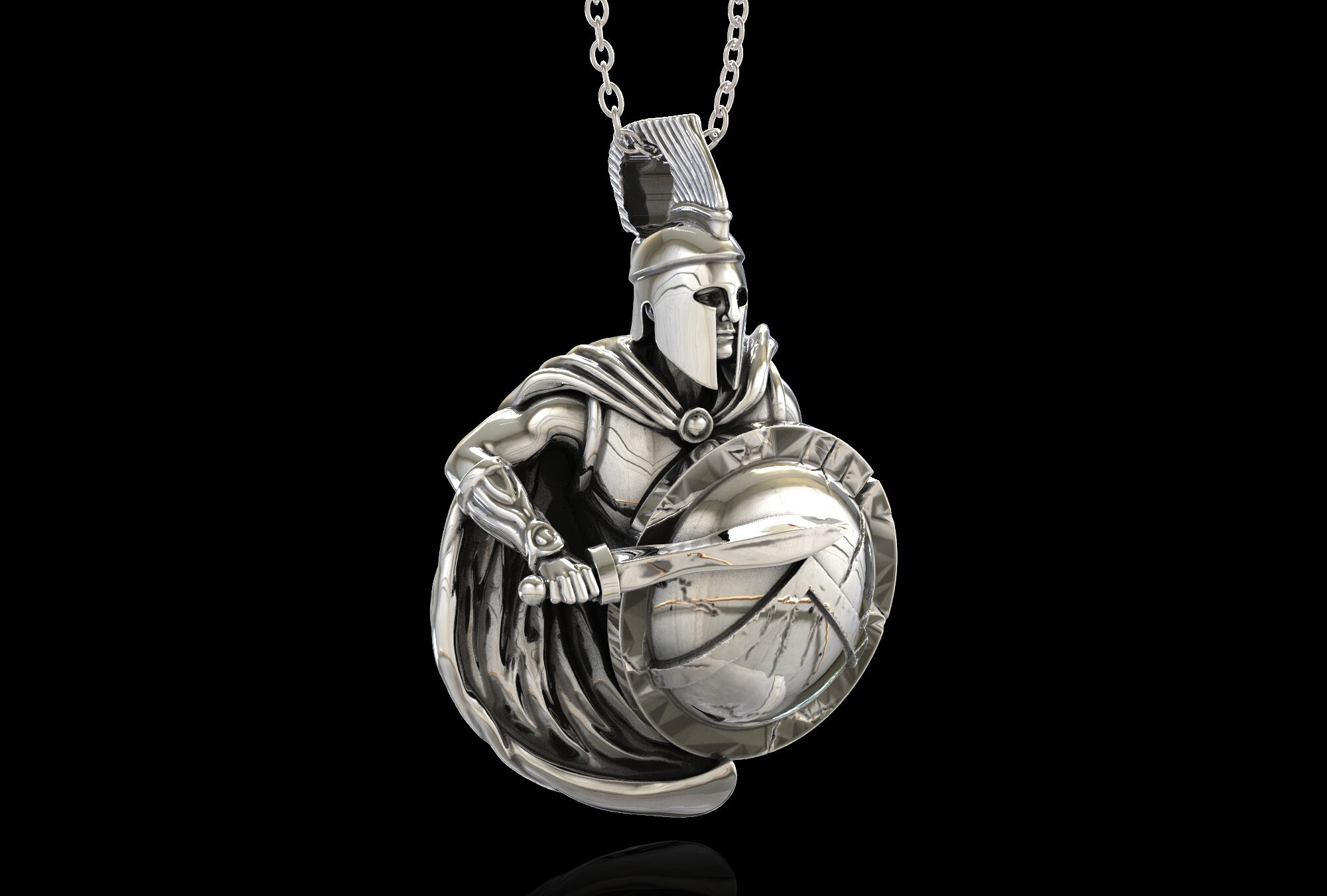 Antique Sterling Silver Spartan Warrior Necklace for Men, Ancient