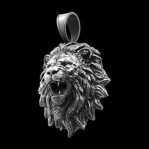 Personalized Big Size Roaring Lion Men Pendant, Angry Lion Pendant For Men, Pendant for Thick Chains, Antique Silver Finish, Pendant Only