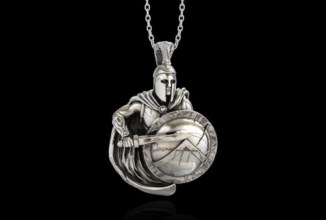 Antique Sterling Silver Spartan Warrior Necklace for Men, Ancient