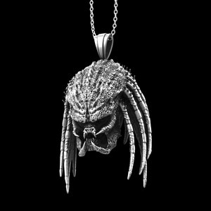 Sterling Silver Predator Pendant, Alien VS Predator Neckalce, Fantasy Pendant Sci-Fi Jewelry, Predator Movie Fans, Mens Jewelry Pendant Only