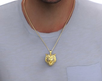 DOWAY Collana Con Ciondolo Testa Di Tigre E Leopardo - Acciaio Inox Placcato Oro 18k, Gioielli Animaliera Giungla, Regalo Per Donne