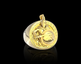 Yellow Gold Plated Spartan Warrior Ring, Warrior Men's Ring, Ancient Greek Spartan Ring, Greek Soldier Jewelry, Gift For Him, Best Gift Idea