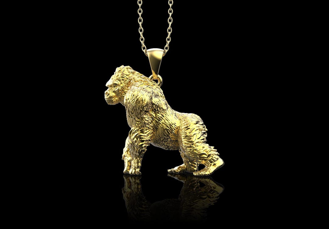 Collana Gorilla Carina In Acciaio Inox Placcato Oro 18K – Ciondolo Scimmia – Ipoallergenica – Regalo Donna E Ragazza