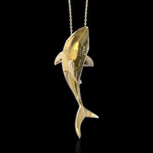 Yellow Gold Plate Shark Pendant Necklace, Ocean Necklace, Scuba Diver Jewelry, Sea life Jewlery Great White Shark, Beach Items, Pendant Only