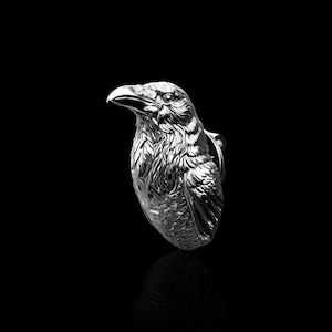 Sterling Silver Raven Bust Lapel Pin, Crow Brooch, Amulet, Blackbird, Goth, Dark Jewelry, Vintage Jeweprly, Suit Accessories, Gift For Him
