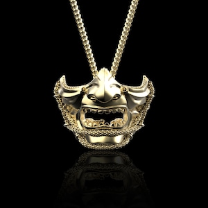 Bronze Half Face Samurai Mask Pendant, Vintage Japanese Symbol Necklace, THE GHOST WARRIOR,Oni Hannya Mask Pendant,Mens Jewelry,Pendant Only