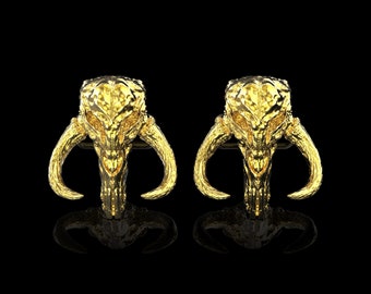 Yellow Gold Plated Star Wars Mandalorian Mythosaur Cufflinks Mandalorian Skull, Wedding Cufflinks Groomsmen Wedding Cuff Links Gift for Dad