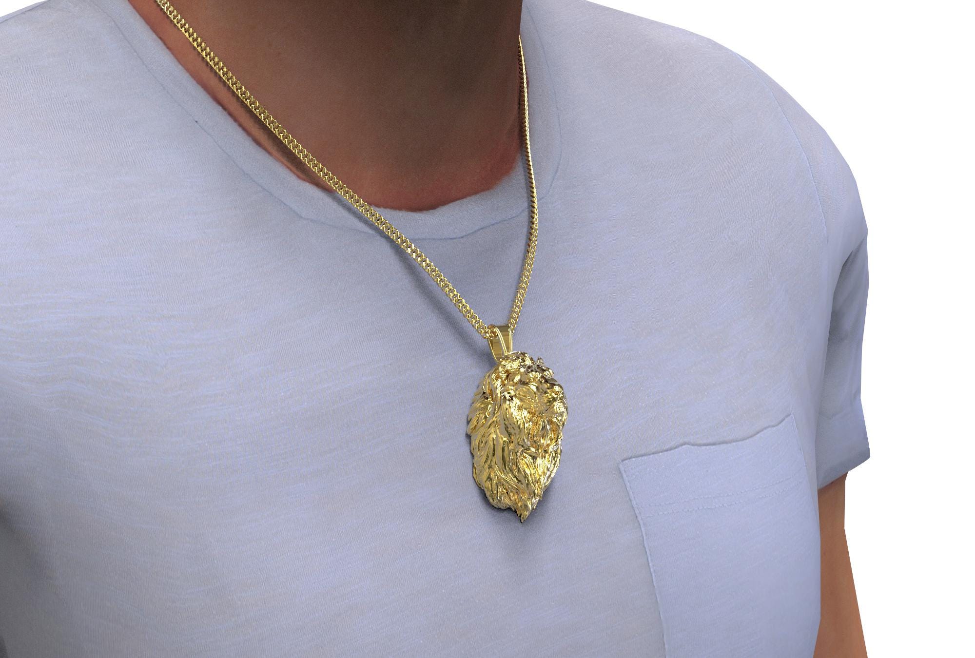 18K Gold Plated Lion Pendant With Big Mane, Lion King Pendant for 