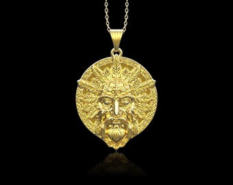Ciondolo a forma di uomo verde placcato oro 18 carati, collana a forma di foglia celtica, regalo per lui, gioielli da uomo, gioielli della rinascita, ciondolo a forma di foglia, solo ciondolo