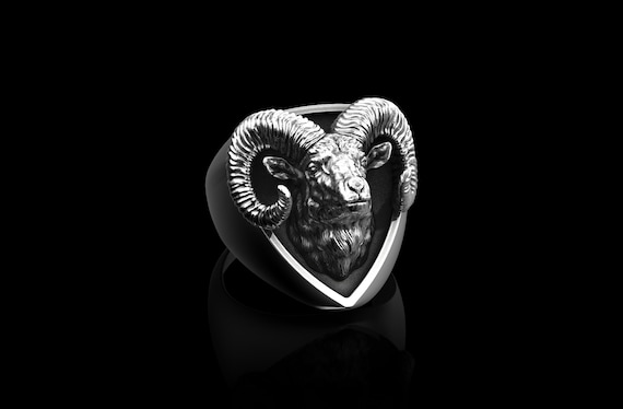 Men's Polished 925 Sterling Silver Aries Ram Head Zodiac Sign Ring - Handmade Band For March 21 - April 19 - View #13