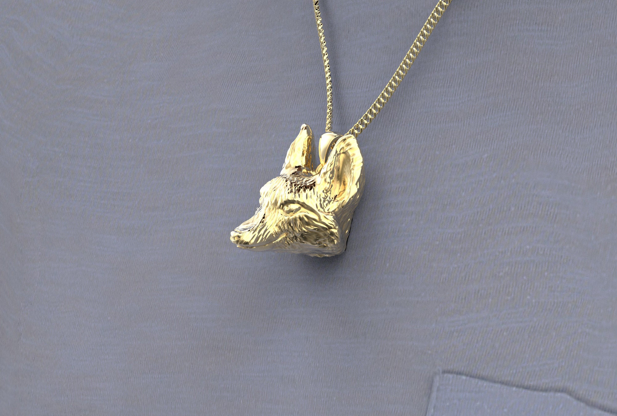 Bronze Fox Head Pendant, Fox Face Animal Necklace, Men