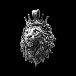 Sterling Silver Lion Pendant With Crown, Crown Wearing Lion Pendant, Calm Lion, Lion Mane, Lion King, Lion Crown, Gift For Him, Mens Jewelry