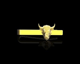 18K Gold Plated Angry Bull Tie Clip, Taurus Bull Tie Bar, Animal Tie Clip, Suit Accessories, Zodiac Jewelry, Groom Wedding Gift