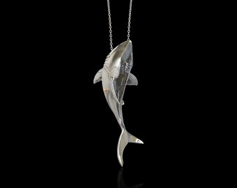 Sterling Silver Shark Pendant Necklace, Ocean Necklace, Scuba Diver Jewelry, Sea life Jewlery, Great White Shark, Beach Items, Pendant Only