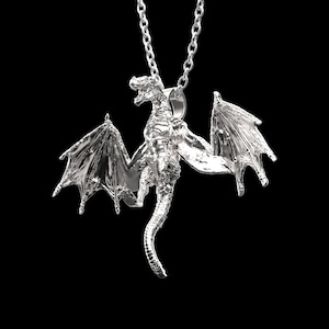 Sterling Silver Fire Breathing Dragon Pendant, Flying Dragon Charms Men Necklace, Viking Dragon Jewelry, Gift For Him Her, Pendant Only