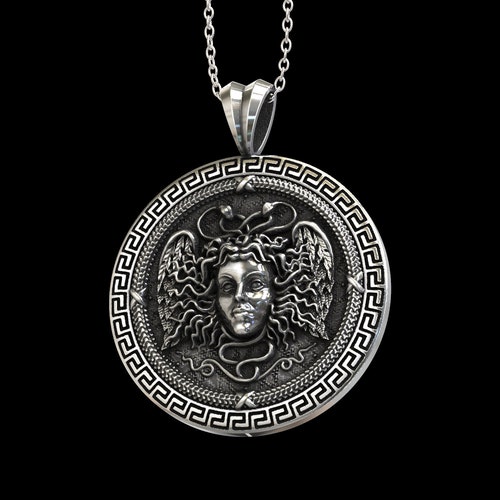 Silver Medusa Pendant,Greek shops Medusa Necklace, Ancient Greek Mythology Pendant Necklace, Venomous Snakes, Pendant Only No Chain, Mens Jewelry