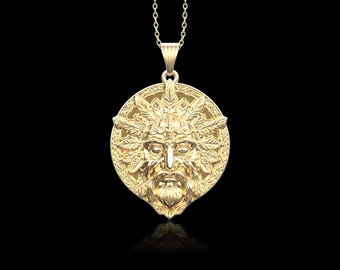 Ciondolo in bronzo raffigurante l'uomo verde, collana con foglia celtica, regalo per lui, gioielli da uomo, gioielli della rinascita, ciondolo con volto a foglia, solo ciondolo