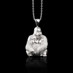 Sterling Silver Calm Gorilla Pendant, Mountain Gorilla Silver Jewelry, Animal Necklace, Men&#39;s Accessory, Valentine&#39;s Day Gifts, Pendant Only