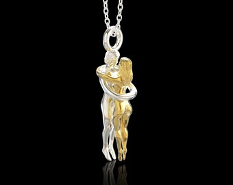 Sterling Silver+Yellow Gold Plated Couple Lovers Separable Hug Love Pendant for Women Men Lovers Valentine's Day Gift,  Pendant Only
