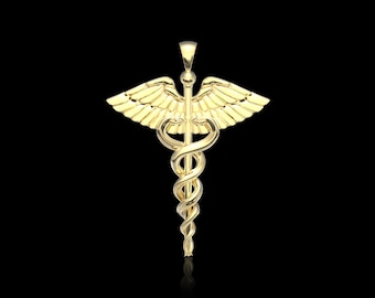 Polish Bronze Caduceus Pendant, Medical Symbol Necklace, Gift For Doctor, Present For Nurses, Medicine Jewelry, Gift for Student Medical