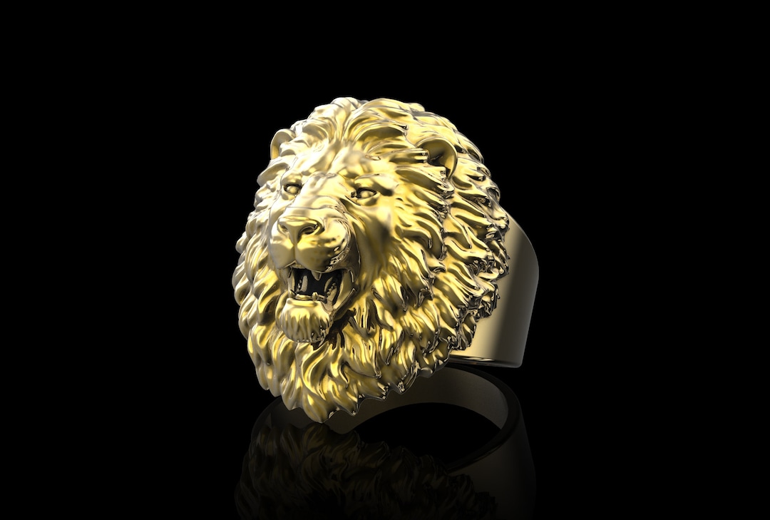 18K Yellow Gold Plated Lion Ring Angry Lion Ring Roaring Lion Head Ring Mens Lion Ring Lion Lover Gift Lion Jewelry Gift for Him Her Etsy