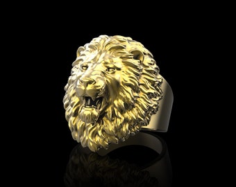 18K Yellow Gold Plated Lion Ring, Angry Lion Ring, Roaring Lion Head Ring, Mens Lion Ring, Lion Lover Gift, Lion Jewelry, Gift For Him Her