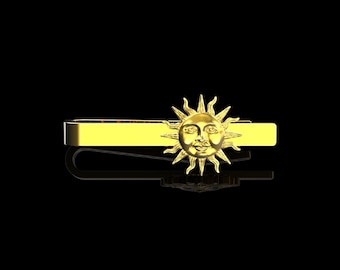 Gelb Gold überzogene himmlische Krawattenklammer-Träger, Sunburst-Schmuck, Anzugzubehör, Krawattenklammer mit Sonnengesicht, Bräutigam-Hochzeitsgeschenk