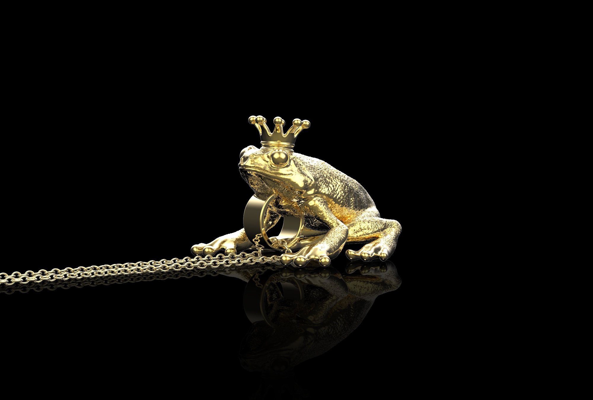18K Gold Pltaed King Frog Pendant, Frog Charm, Silver Frog Jewelry ...