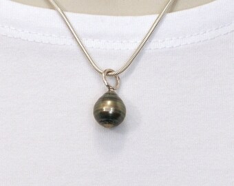 1380  Tahitian Pearl Pendant Necklace, Teardrop Tahitian Pearl Black Pearl  FREE SHIPPING