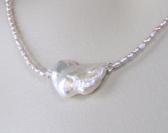 1288  Pearl and Sterling Silver Necklace, Mauve Seed Pearls, Delicate Necklace FREE SHIPPING!