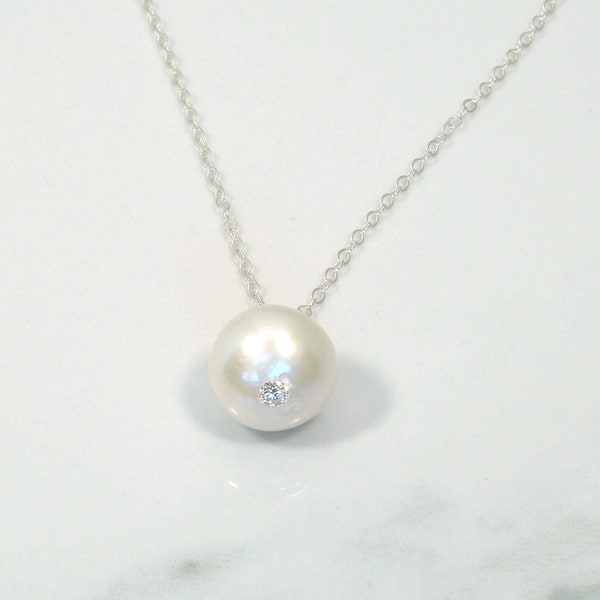 1308 Yangtze River Pearl and Sterling Silver Necklace, Minimalist Necklace, Freshwater Pearl, Wedding, Bridal FREE SHIPPING!