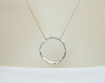 Gold and Silver Necklace, Hammered Silver and Gold  FREE SHIPPING (1623)