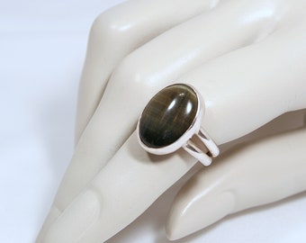 Moonstone & Sterling Silver Ring, Dark Green Moonstone, Size 8 Ring, FREE SHIPPING!